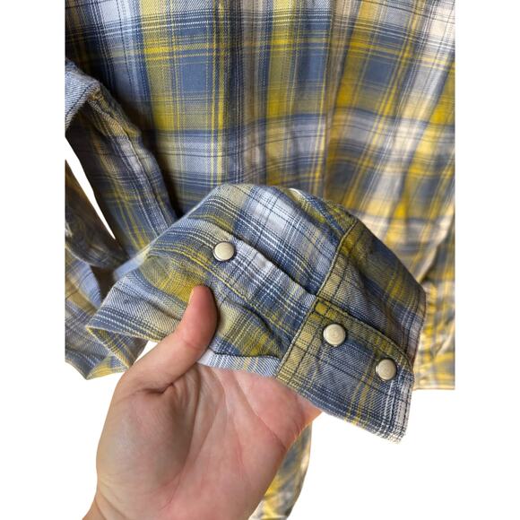 Ariat Alhambra Grey Yellow Plaid Retro Fit Pearl Snap Lightweight Flannel - M - Picture 6 of 9